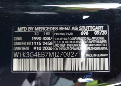 2021 Mercedes-Benz A 220 from USA, damaged, VIN W1K3G4EB7MJ270827